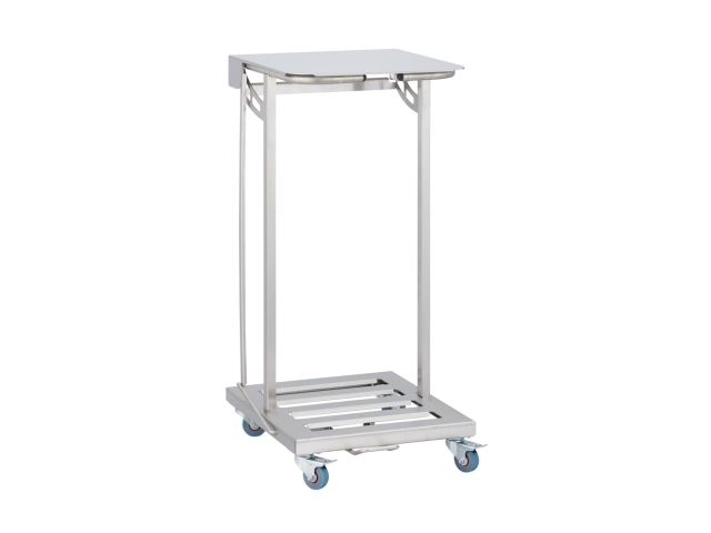 WASTE BAGS RACK WITH SLOW-CLOSING LID AND PEDAL, ON WHEELS, MATT STEEL